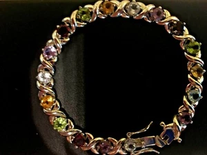 Vintage 925 Sterling Silber FAS/Edelstein Tennis Armband - 7" - Bild 1 von 6