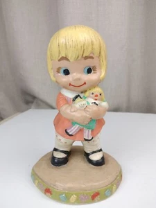 Ceramic Figurine Blonde Girl with Doll 1979 Ceramichrome Hand Painted 8" Garden - Picture 1 of 10