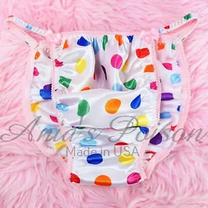 Sissy Satin Höschen für HERREN - Regenbogen Punkte glänzend String Bikini oder BH oder Rock - Bild 1 von 6