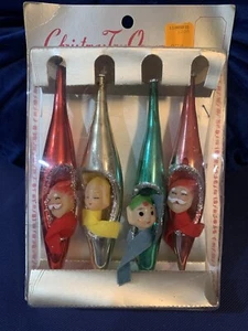 Vintage Ornaments Mercury Glass Christmas Diorama Teardrop Mica Red Santa Japan - Picture 1 of 22