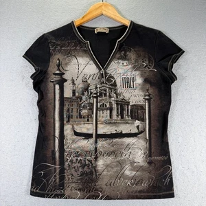 Vintage Blue Canyon Clothing Italy Print T-Shirt Womens XL Top Made in USA - Picture 1 of 10