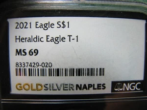 2021 U.S. Mint $1 SILVER Eagle Coin Heraldic Eagle T-1 Graded By NGC MS 69 - Picture 1 of 4