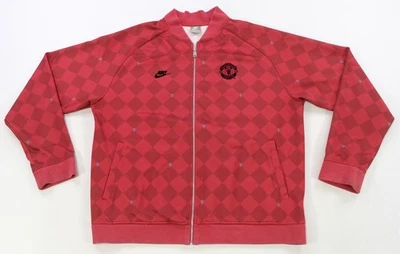 Rare VTG NIKE Manchester United Soccer Argyle Pattern Track Jacket 2010s Red 2XL - Image 1 of 4