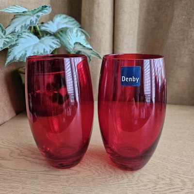 2 Red Denby Intro Glasses Tumblers New  - Image 1 of 4
