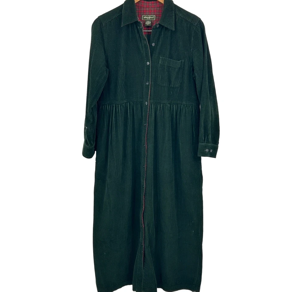 Maxi Vestido Vintage Eddie Bauer Verde Pana Pequeño M Ancho Ballena Años 90 Cottagecore Foto 1 de 4