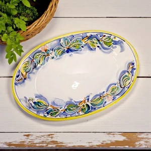 Duca di Camastra glasierte Keramik Platte blau gelb handbemalt Italien 15,5" - Bild 1 von 16