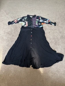 Vintage Zoe California Women Midi Patchwork Dress Black Variety Buttons Medium - Picture 1 of 13