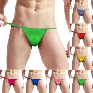 Ice Silk Men's Lingerie G string Tanga Low Waist Brief Underwear Pouch - Picture 1 of 68