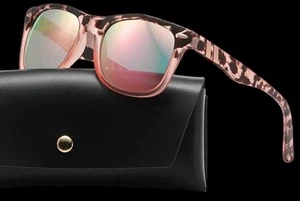 Womens Pink Leopard Sunglasses Gradient Lenses Metal Hinges Cloth Case - Picture 1 of 1