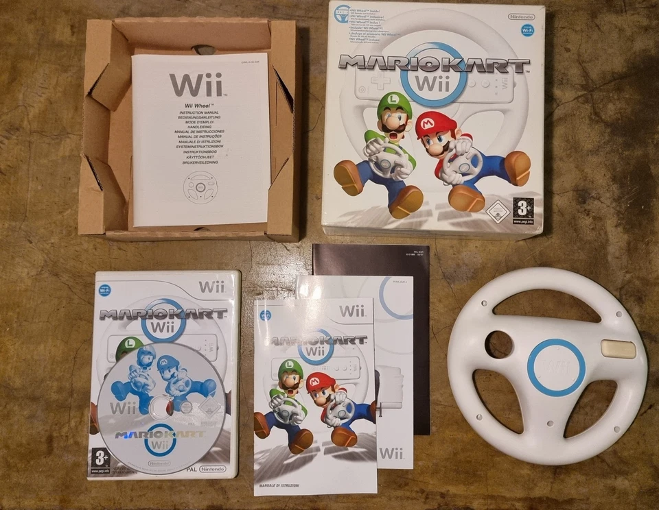 Nintendo Wii Mario Kart &  Volante Bianco PAL BIG BOX - AUTENTICO - Immagine 1 di 1