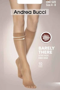 Andrea Bucci Barely There Ultra Sheer Ladder Resist Knee Highs 10 Denier - Picture 1 of 2