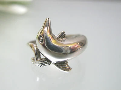 Solid handmade Sterling Silver Dolphin Ring simple design pinkie size - Image 1 of 4