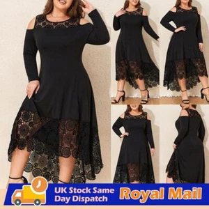 Plus Size 18-28 Womens Cold Shoulder Long Sleeve Lace Maxi Dress Evening Party - Picture 1 of 13