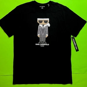 KARL LAGERFELD Men’s Short Sleeve T-Shirt Paris Size LARGE Black w/White, Beige - Picture 1 of 16