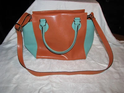 Bolso de mano grande ABRO de cuero arcilla y turquesa Foto 1 de 4
