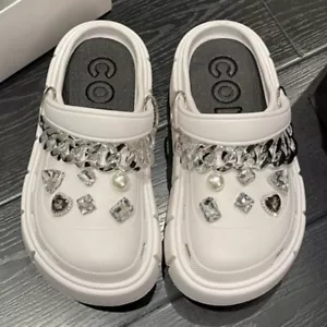 5cm Platform Punk Geometric Rhinestone Decor Vented Clogs Slides Beach Sandals - Picture 1 of 56