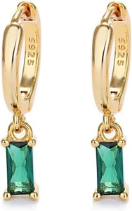 Orecchini Cerchio Oro Con Goccia Verde, Orecchini A Cerchio Donna Oro 14K, 2PCS - Foto 1 di 8