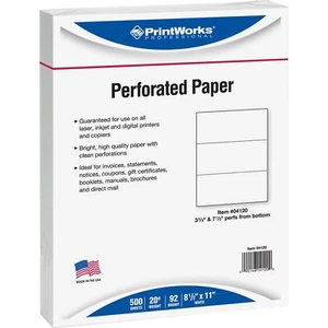 PrintWorks Professional Paper 8.5 x 11 20 lb 2 Horizontal Perfs 3.66" and 7.3... - Picture 1 of 7