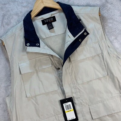 IZOD XFG Utility Vest Travel Outdoor Pockets Sleeveless Jacket Beige Mens Sz Med - Image 1 of 4