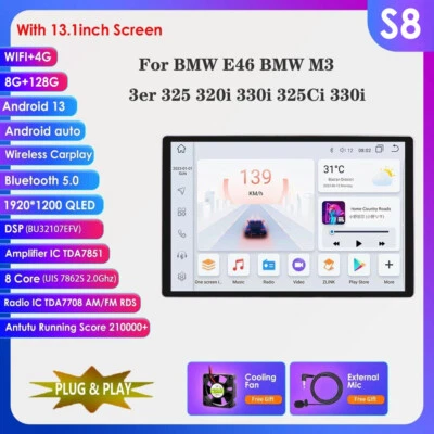 13.1" Android 8-Core 8G+128GB WiFi Car Stereo GPS Radio for BMW E46 M3 325i 330i — 第 1/4 张图片