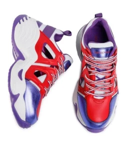 Emporio Armani Logo-Strap Chunky Sneakers Womens UK 5 Lavendar White Red - Picture 1 of 11