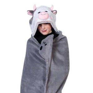 Manta y mitones con capucha para niños talla única de peluche animal tiro portátil - vaca - Imagen 1 de 1