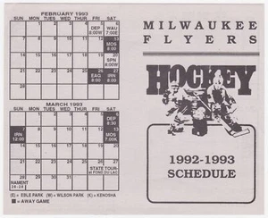 1992-93 MILWAUKEE FLYTERS HOCKEY POCKET SCHEDULE - UNFOLDED - Picture 1 of 2