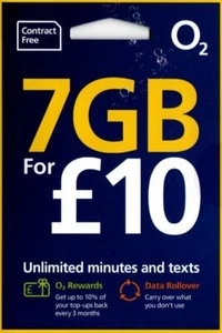 O2 PAY AS YOU GO PAYG 02 SIM CARD FOR IPHONE BLACKBERR 7gb unlimited calls sms