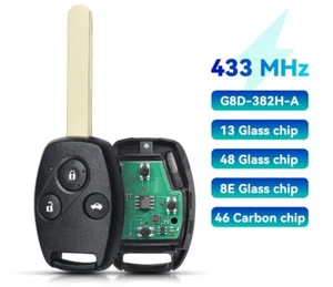 Fits  Honda CR-V HR-V Civic G8D-382H-A Complete Transponder Remote Key - Picture 1 of 6