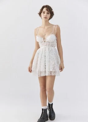 For Love & Lemons Tatiana Lace Sheer Mini Dress Size Small Ivory  - Image 1 of 4