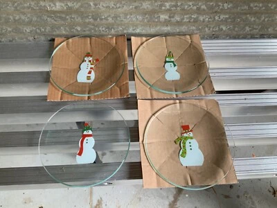 PAMPERED CHEF Snowmen Appetizer Christmas Dessert Plates #3011 Set of 4 In Box - Image 1 of 4