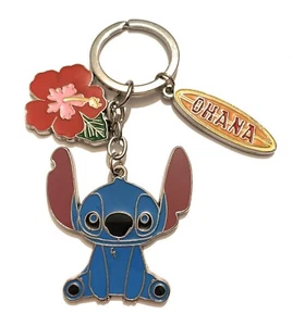 Stitch Portachiavi Ohana Means Family Fiore Lilo Disney Metallo Nichel Free - Picture 1 of 1