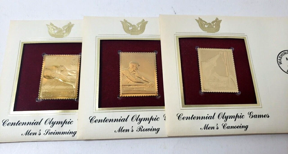 22kt Gold FDC 1st Day Issue Centennial Olympic Games Mens Rowing Swimming Canoe - Image 1 of 4