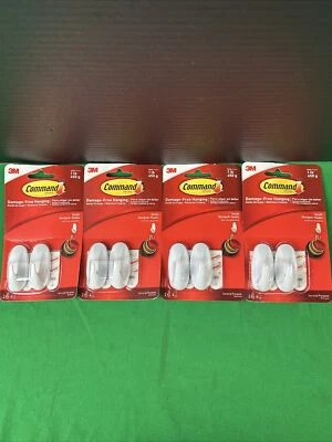 4 X 3M Command Small Designer Hooks - 2 Hooks 4 Strips EACH Holds 1 lb White - Image 1 of 4