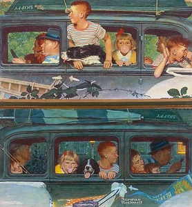 Norman Rockwell estampado "THE OUTING""/""GOING AND COMING HOME"" vacaciones familiares 11x15 - Imagen 1 de 2