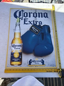 Corona Extra Beer Bottle Boxing Gloves Tin Metal Sign Man Cave Bar Decor - Picture 1 of 7