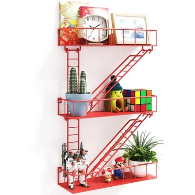 Red Metal Fire Escape Wall Shelf, Unique Decorative Shelves for Wall, New Yor... - Image 1 of 4