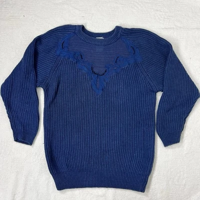 Together Womens Vintage Sweater with Front Applique in Blue, Size S - Image 1 of 4