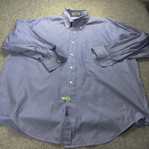 Vtg LL Bean Shirt Men 2XL 17.5 Blue Check Single Needle Tailoring Monogram CJB - Picture 1 of 11