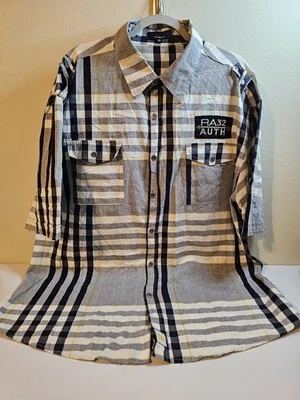 Red Ape Authentic Men's 2XL Plaid Short Sleeve Button Up Shirt Gray Blue Pockets - Image 1 of 4
