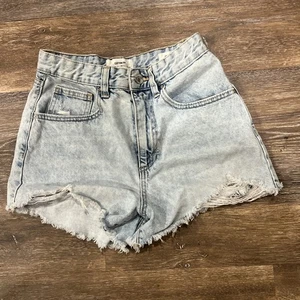 Pantaloncini corti in denim blu cotone a vita alta mamma invecchiato, taglia 4 - Foto 1 di 6