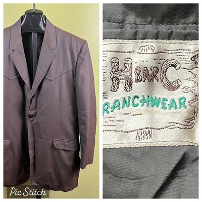 Jaqueta Western H Bar C California Ranch Wear tamanho 44R Vintage Anos 50 Marrom Gabardine - Imagem 1 de 4