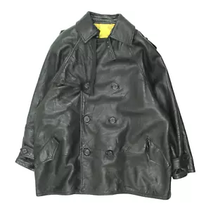 Abrigo de cuero Gianni Versace | Chaqueta de doble botonadura negra de diseñador vintage para hombre - Imagen 1 de 6
