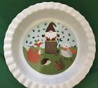 Nantucket Ceramic 10" Deep Pie Dish Bakeware Fall Scene Gnome, Squirrel, Fox
