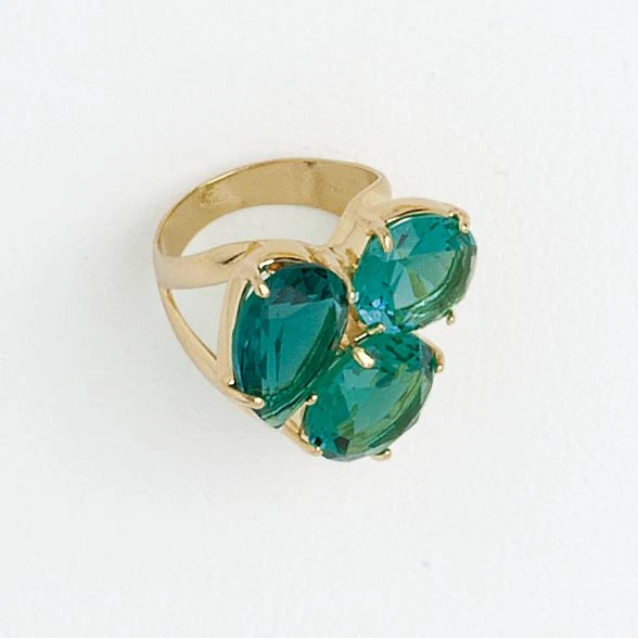 Yellow Gold Filled Ring with Green Cubic Zirconia, Cocktail Jewelry for Women - Image 1 of 4