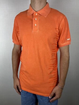Just Cavalli Man 基本款棉质 Polo T 恤短袖橙色图案 M 码 — 第 1/4 张图片