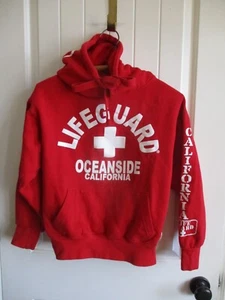 Kids Small S Lifeguard Hoodie Oceanside, CA Hooded Sweatshirt Red Unisex Cozy - Picture 1 of 7