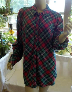 Kim Rogers Curvy Flannel Shirt Size 1 XL NWT Red Plaid Sparkle Roll Tab Sleeves - Picture 1 of 12