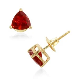 Natural Mexican Fire Opal Stud Earring in 14K Yellow Gold Plated Sterling Silver - Picture 1 of 3