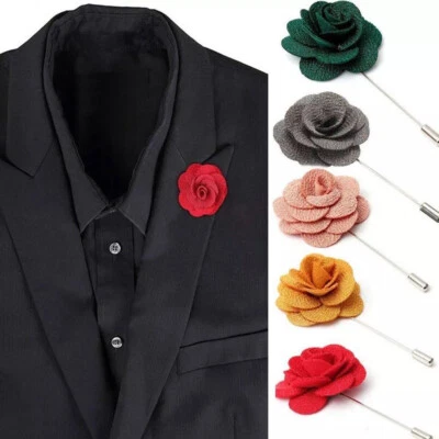 Mens Lapel Pin Handmade Rose Flower Boutonniere for Suit Wedding Brooch Jewel ! - Image 1 of 4